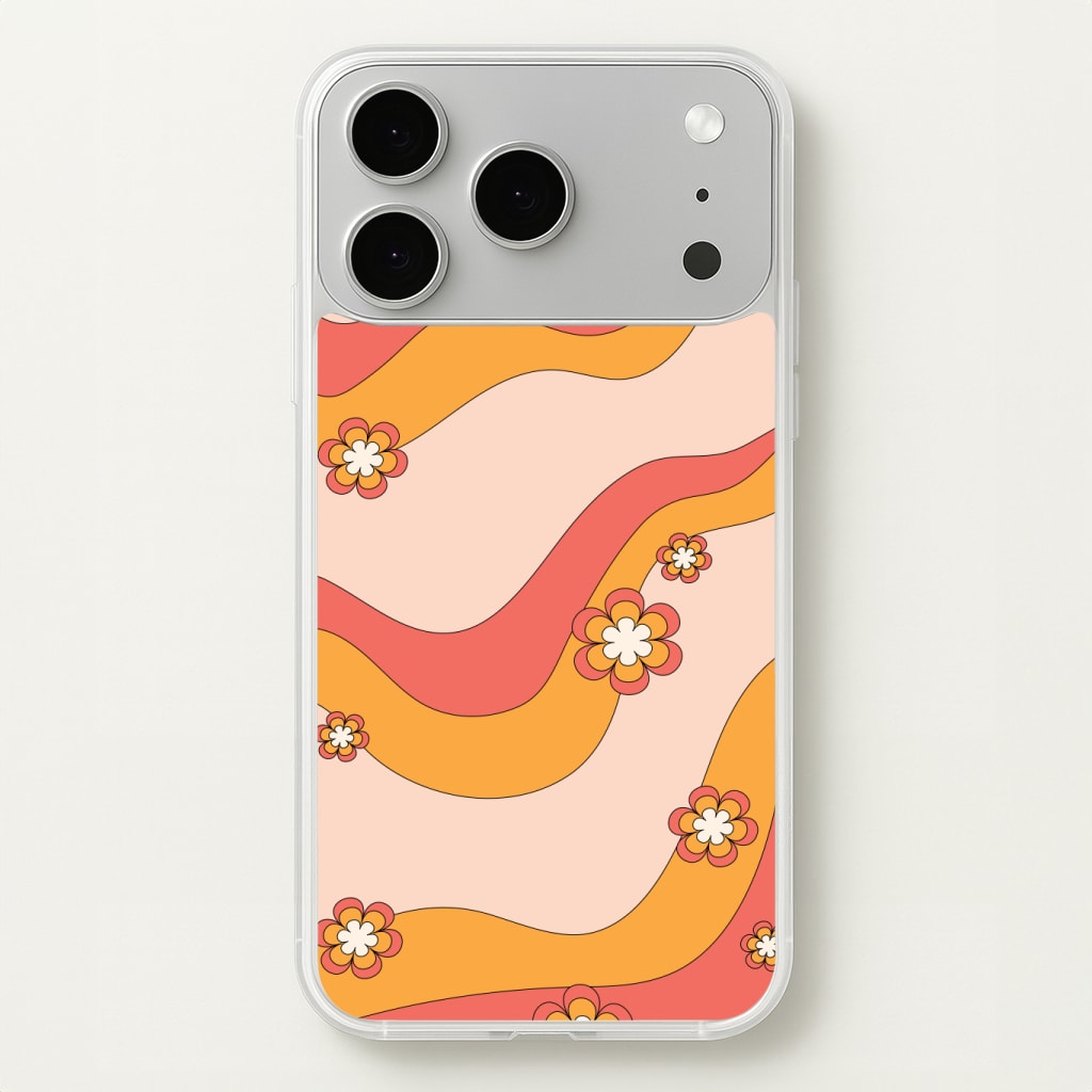 Waves And Flowers Orange Retro Pattern Phone Case