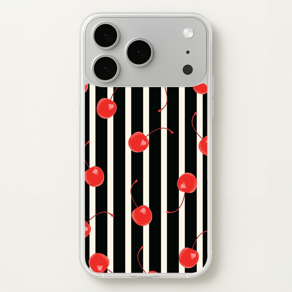 Black And White Stripes With Cherries Phone Case