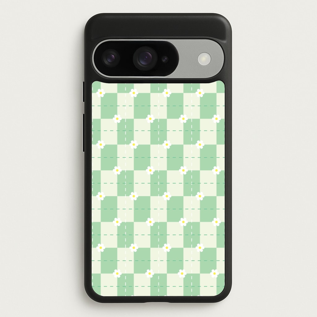 Green Plaid Daisies Phone Case