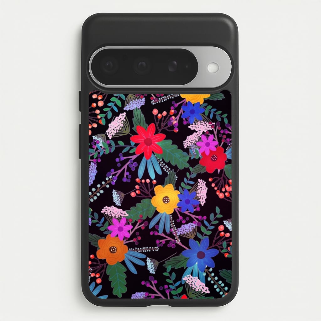 Black & Colourful Floral Pattern Phone Case