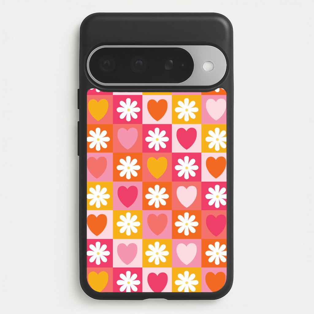 Checked Hearts And Flowers - Spring Patterns Phone Case