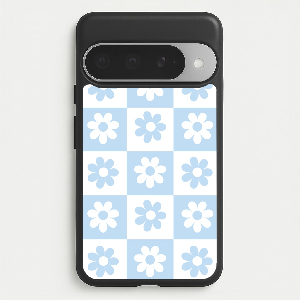 Checkered Flowers Blue Phone Case