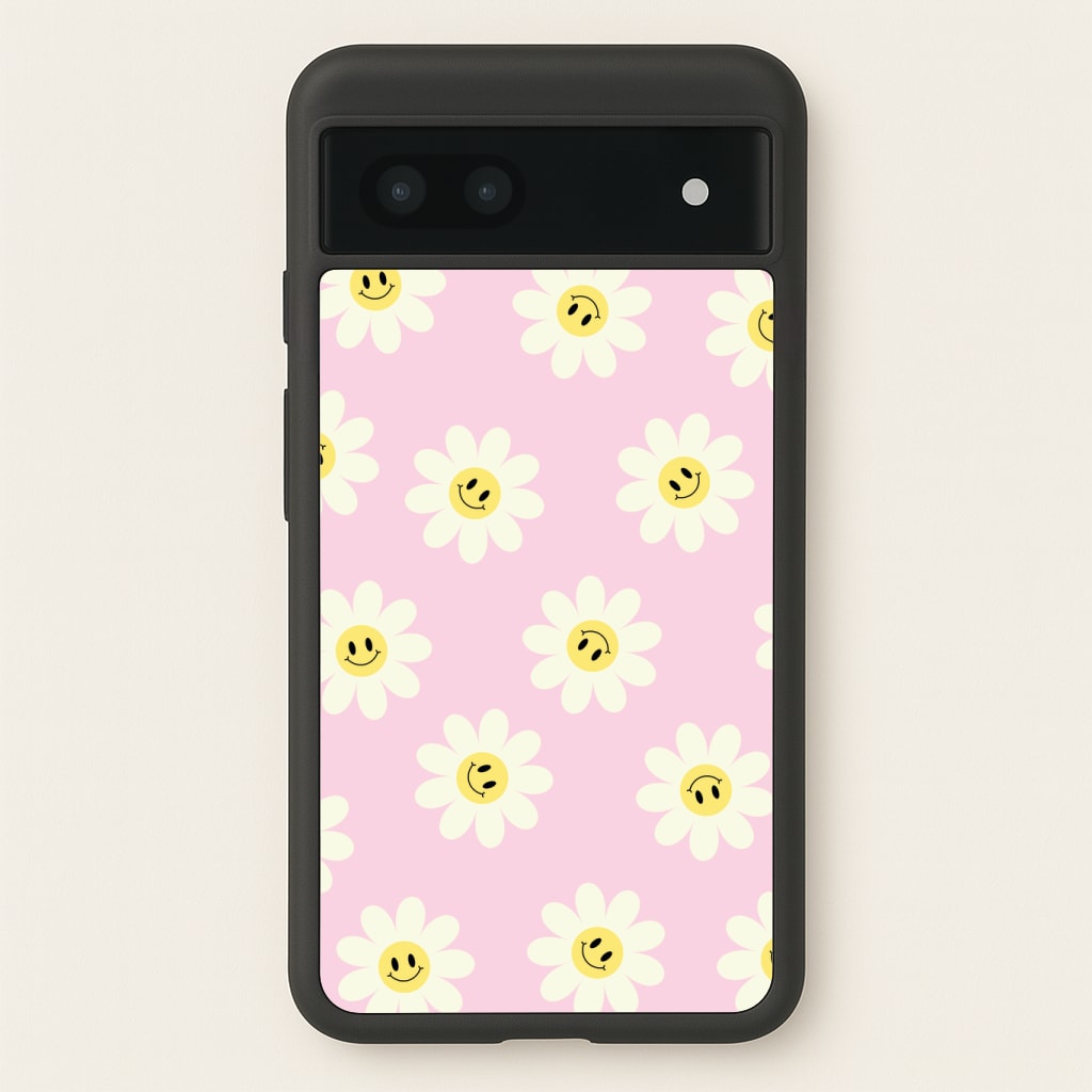 Pastel Pink Smiley Daisies Pattern Phone Case
