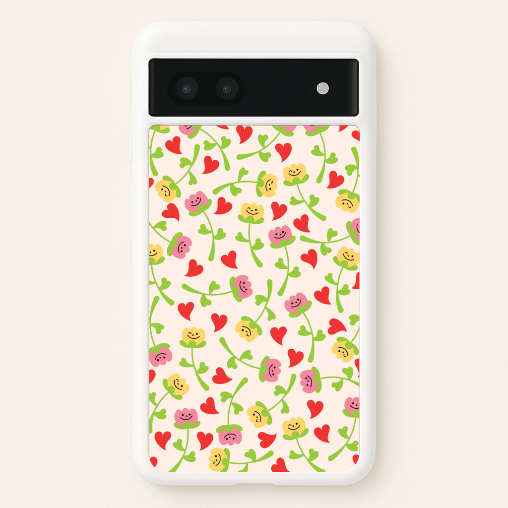Smiley Tulips And Hearts Pattern Phone Case