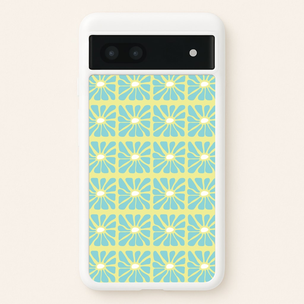 Square Abstract Flowers Blue Phone Case