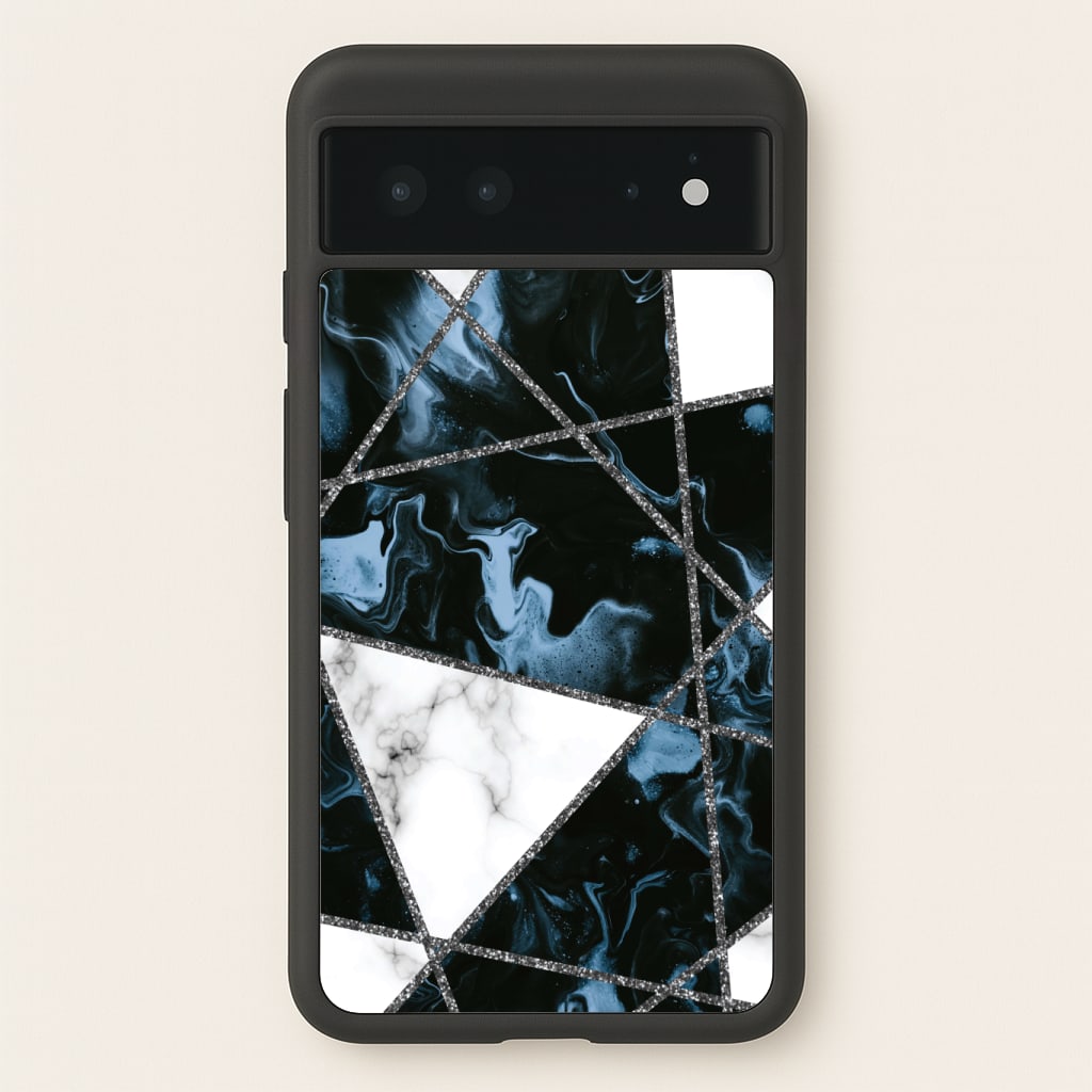 Dark Blue Marble And Silver Collage Phone Case