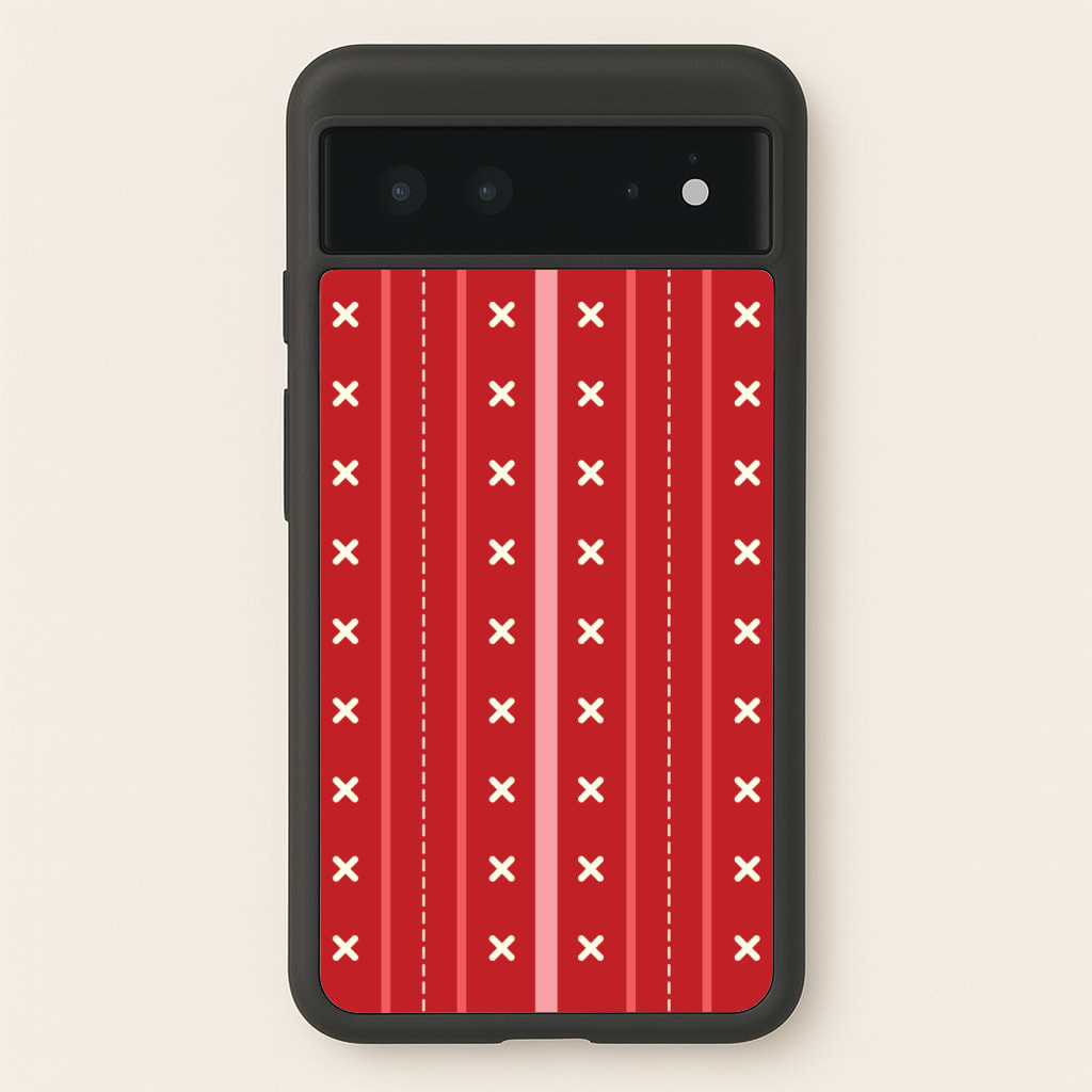Stripes And Stitches Red Christmas Pattern Phone Case