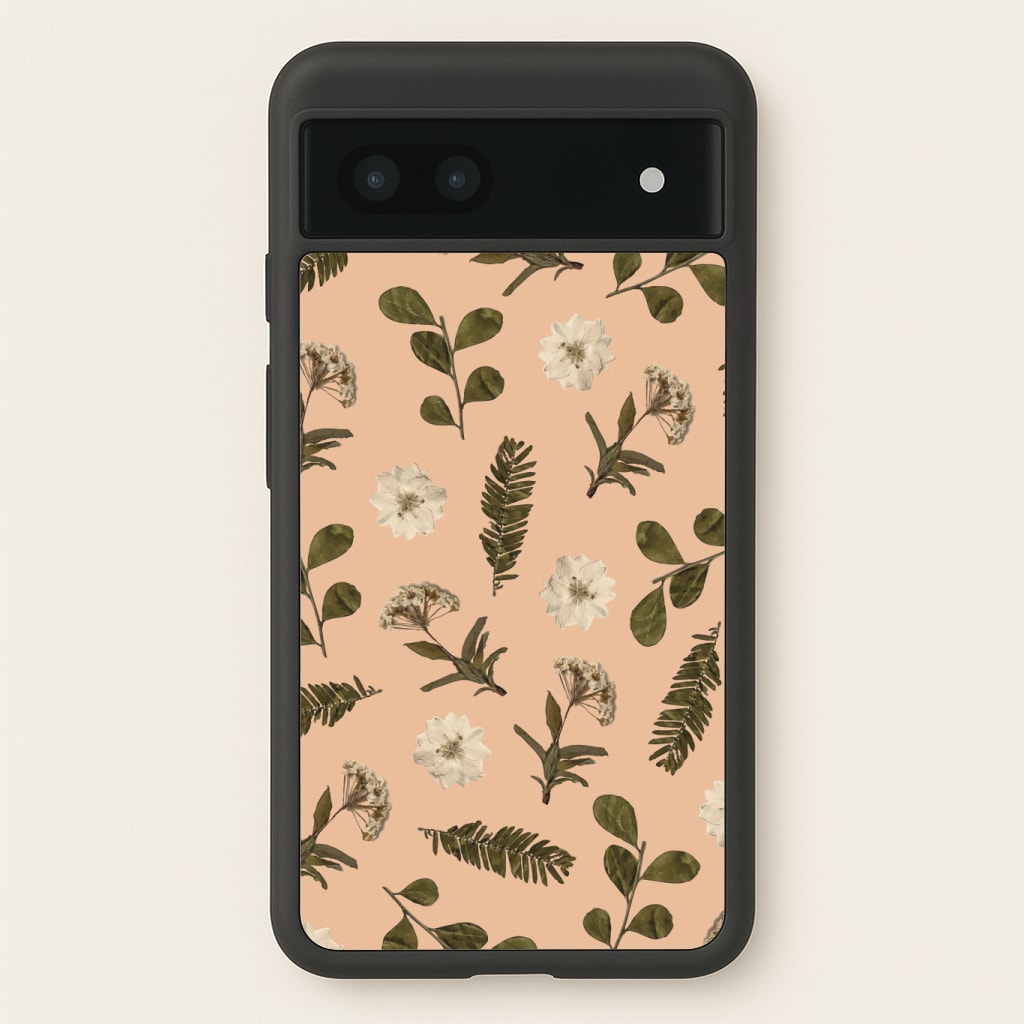 Leaves And Pressed Flowers Peach Pattern Phone Case