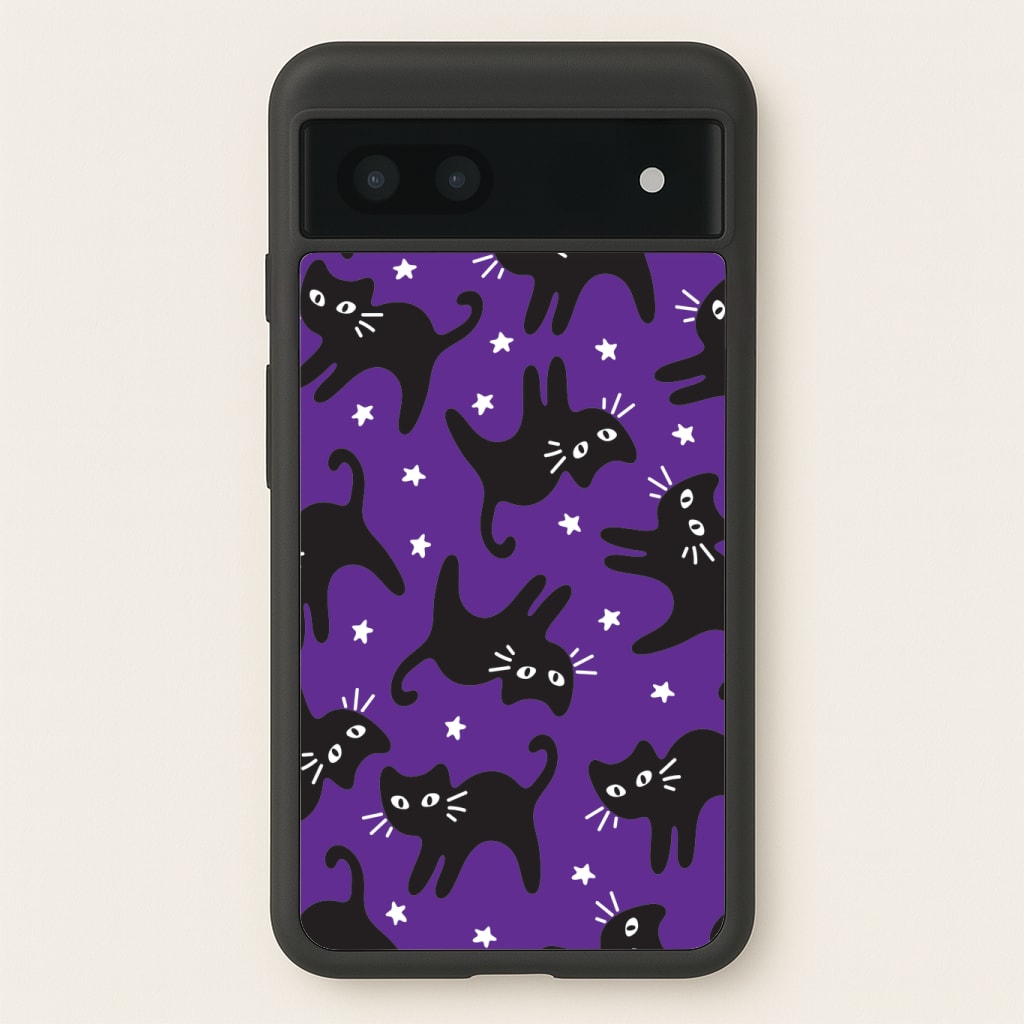 Cartoon Black Cats And Stars Pattern Phone Case