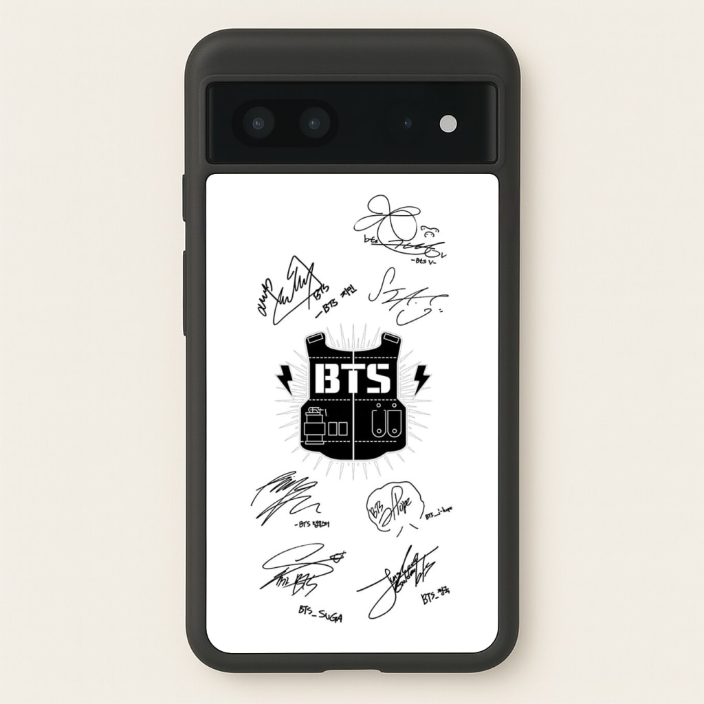 White K-Pop Band Army Logo and Signatures Phone Case