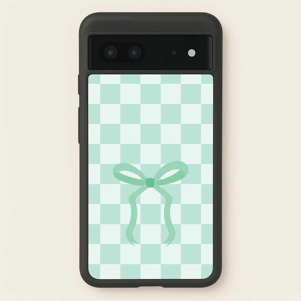 Checkered Coquette Bow Cyan Phone Case