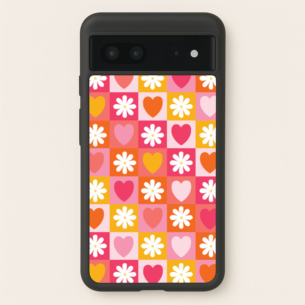 Checked Hearts And Flowers - Spring Patterns Phone Case