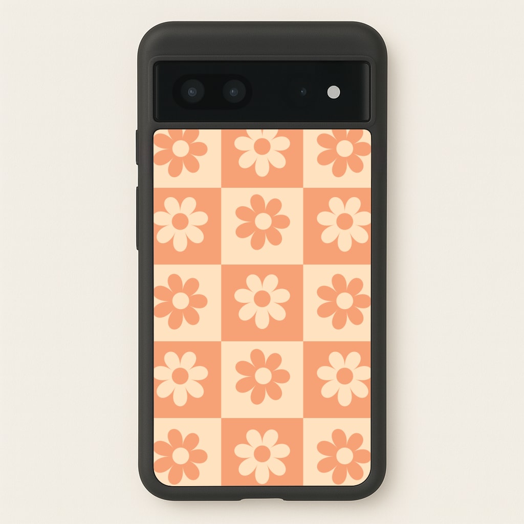 Checkered Flowers Orange Phone Case