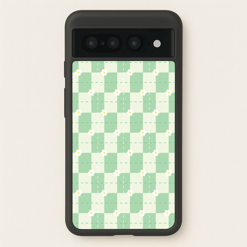Green Plaid Daisies Phone Case
