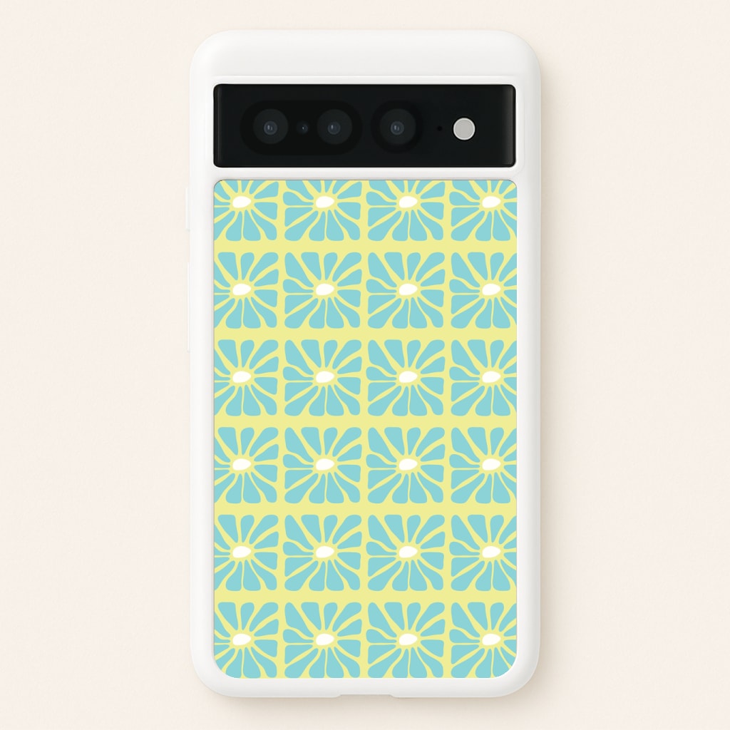 Square Abstract Flowers Blue Phone Case
