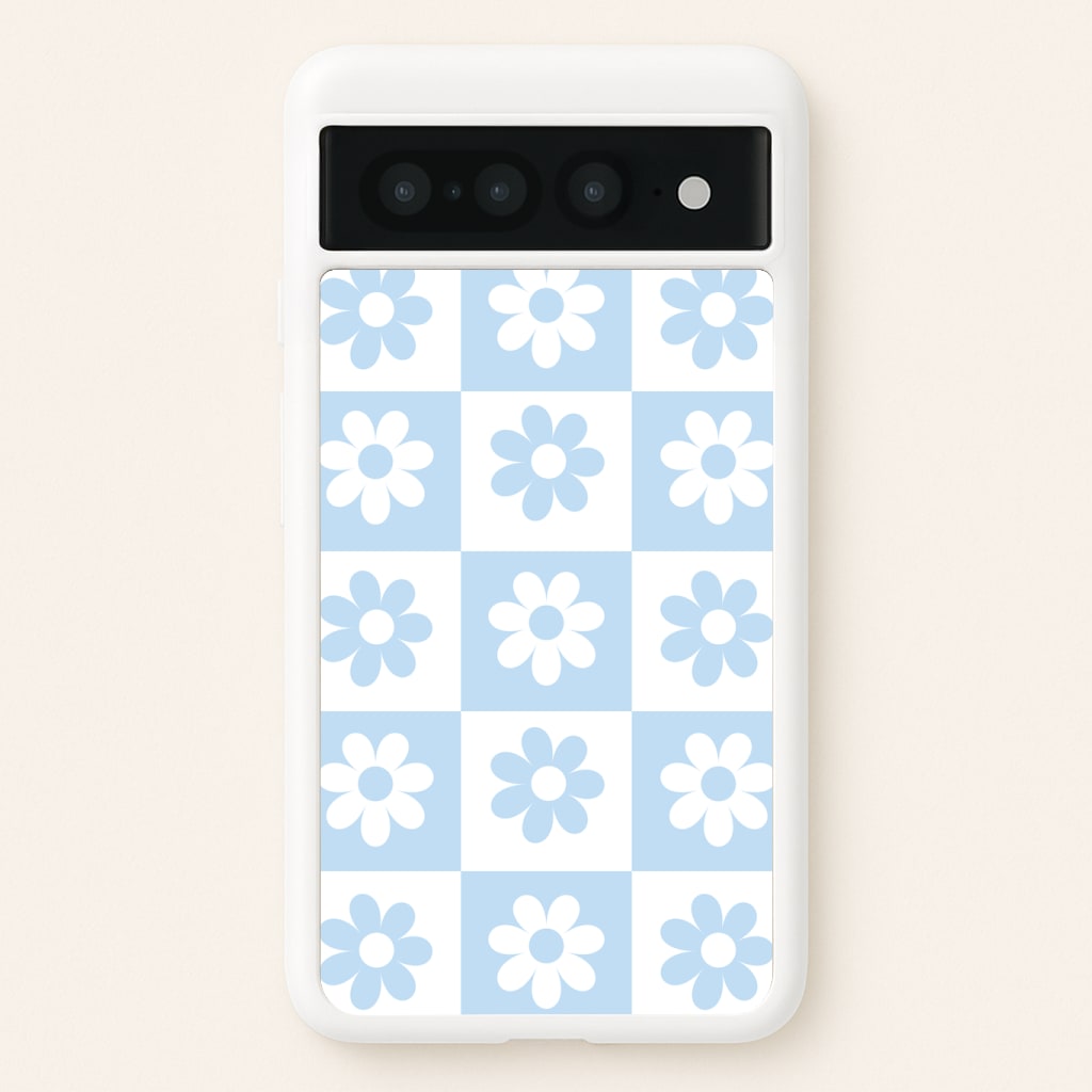 Checkered Flowers Blue Phone Case