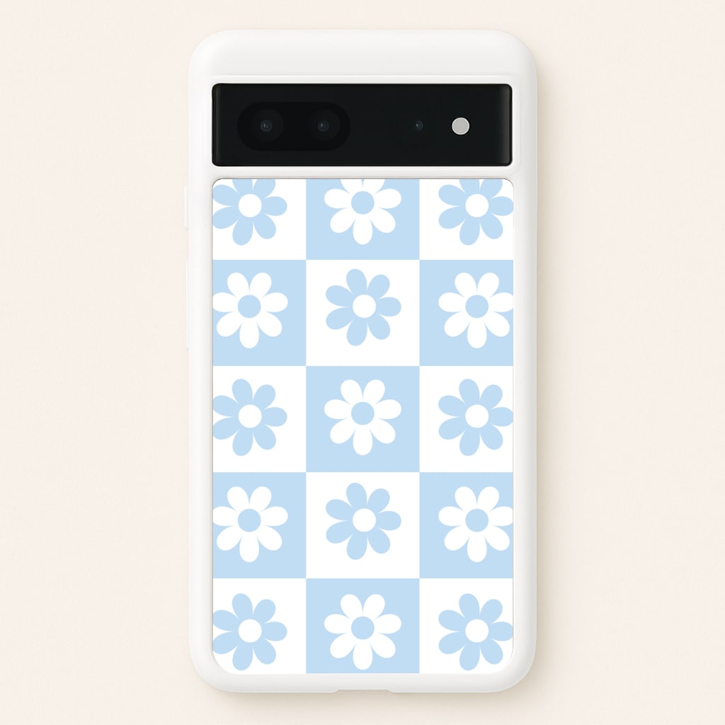 Checkered Flowers Blue Phone Case