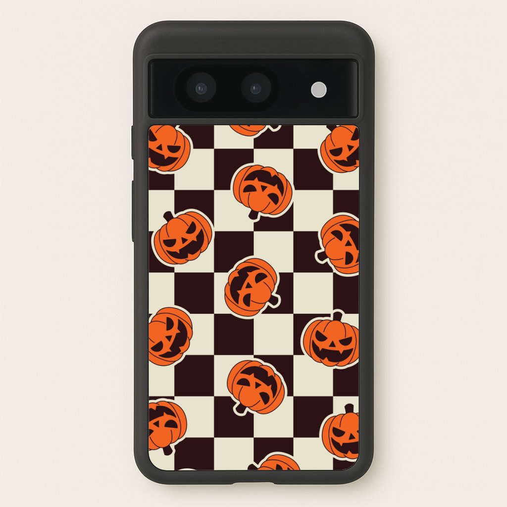 Pumpkin Stickers Checkered Pattern Phone Case