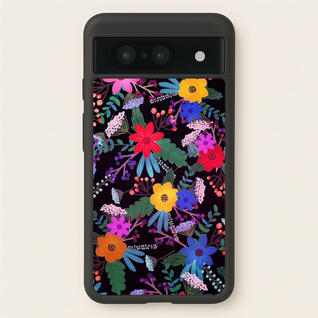 Black & Colourful Floral Pattern Phone Case