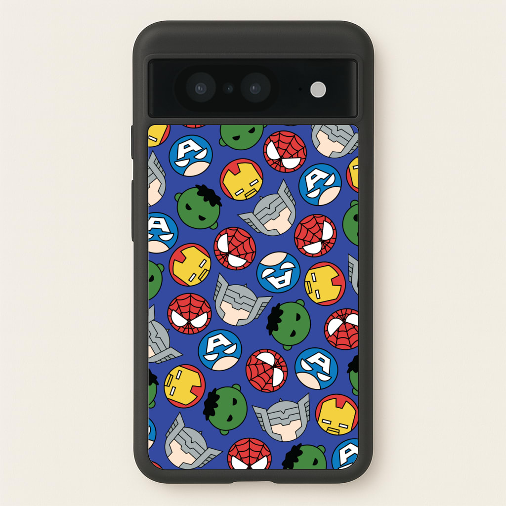 Cute Chibi Heroes Pattern Blue Phone Case