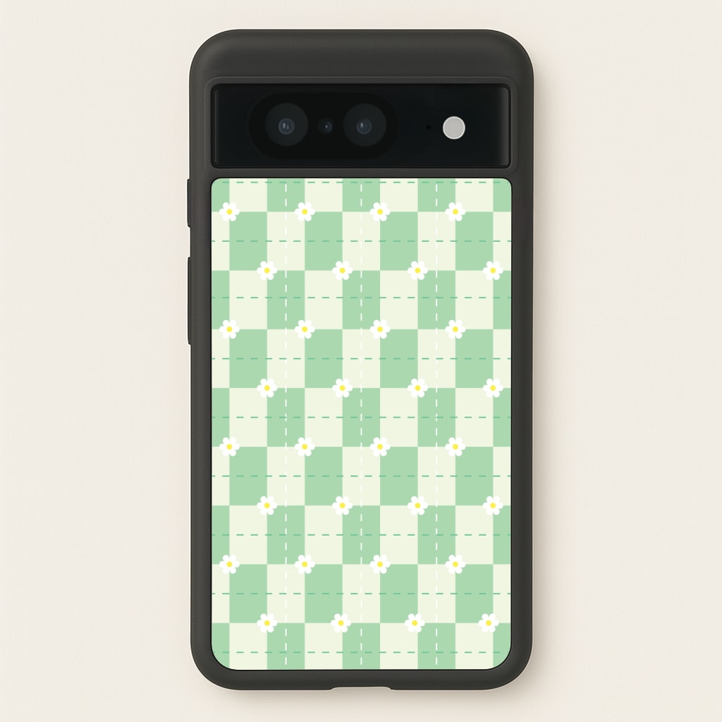 Green Plaid Daisies Phone Case