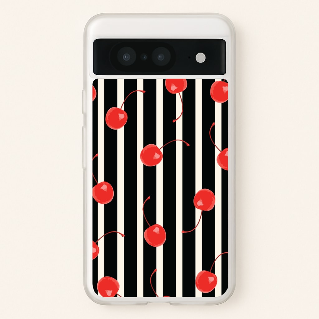 Black And White Stripes With Cherries Phone Case