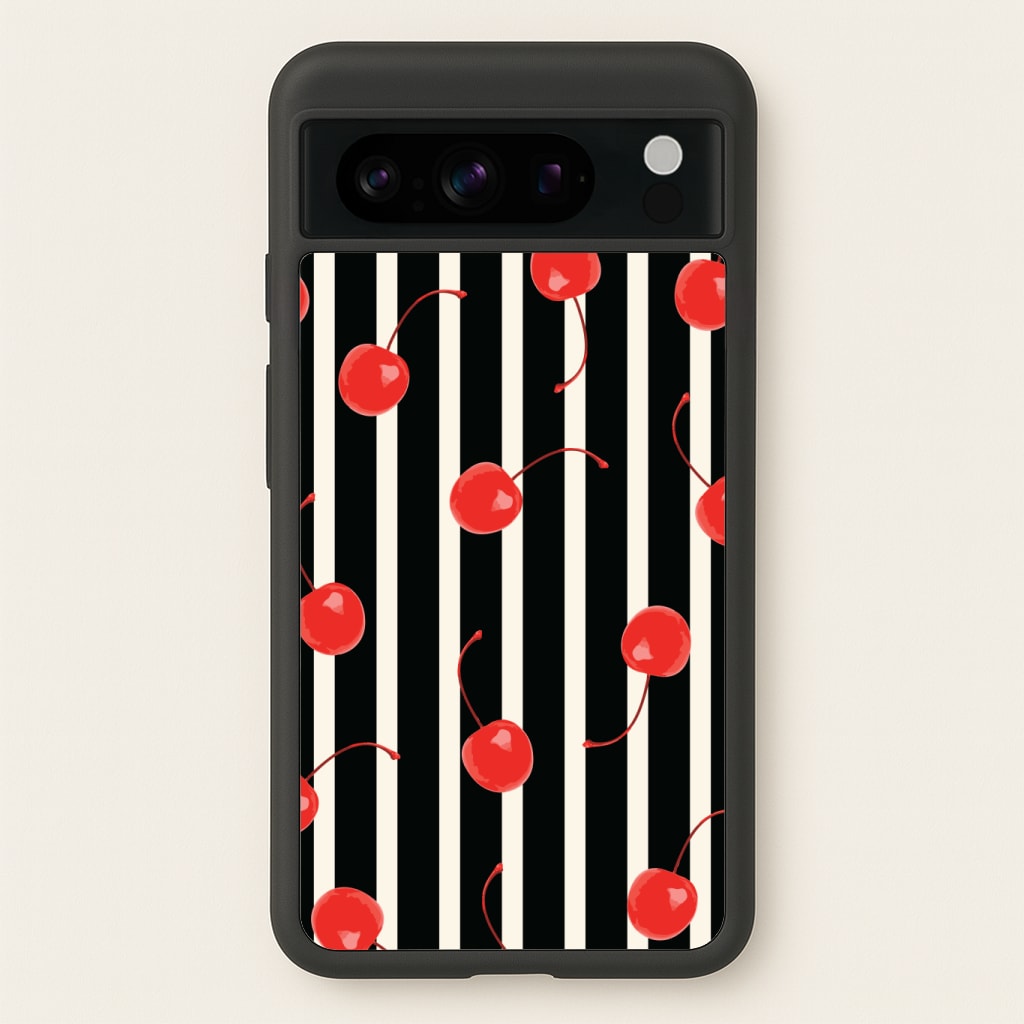 Black And White Stripes With Cherries Phone Case