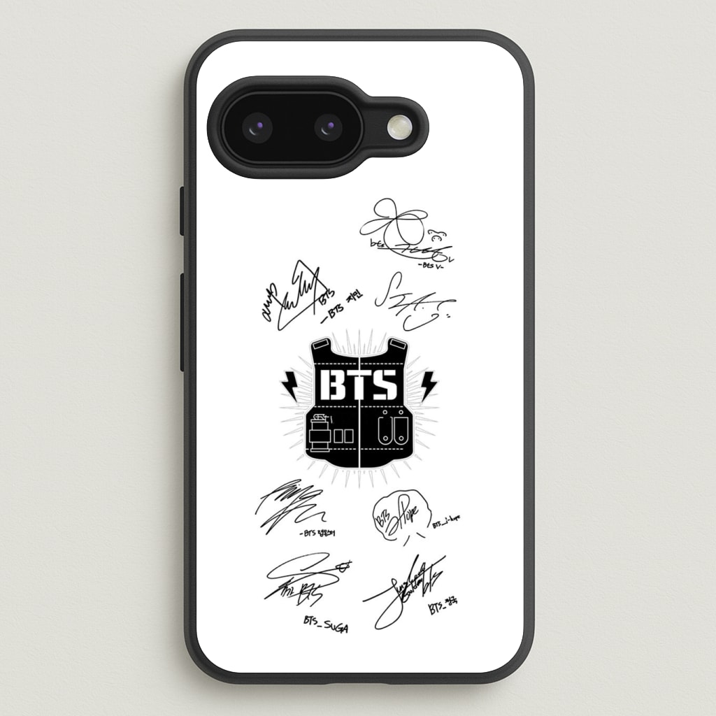 White K-Pop Band Army Logo and Signatures Phone Case