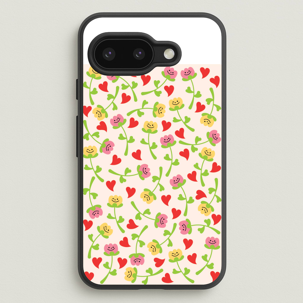 Smiley Tulips And Hearts Pattern Phone Case
