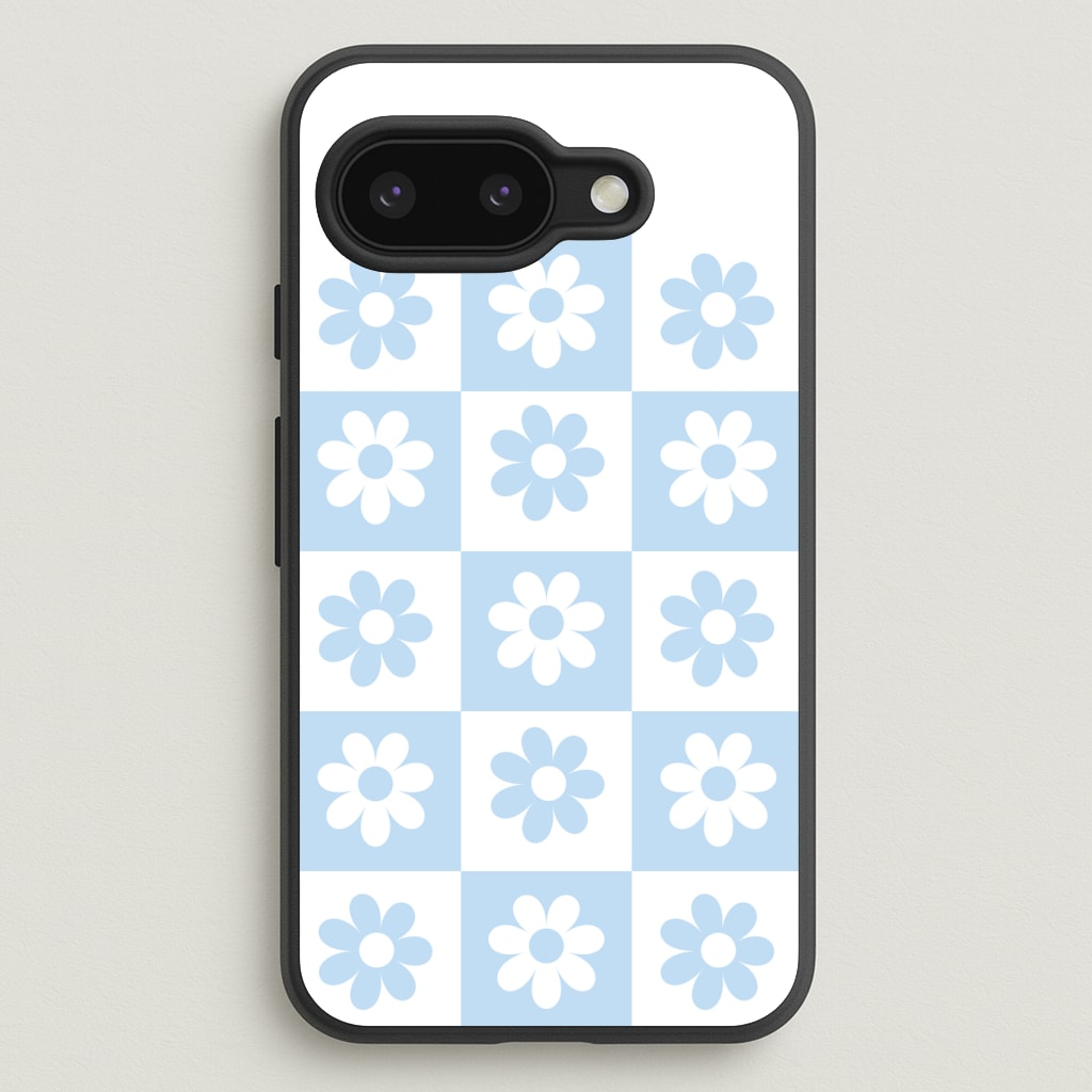 Checkered Flowers Blue Phone Case
