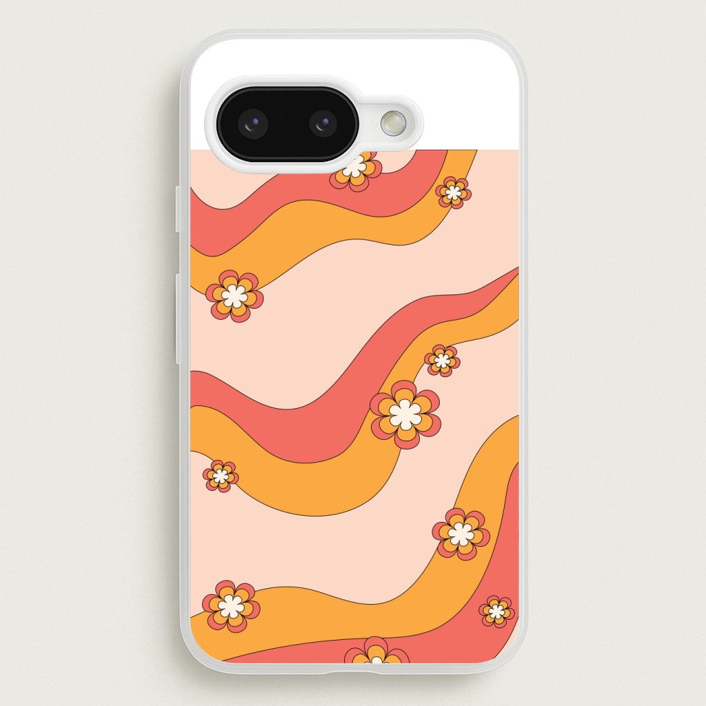Waves And Flowers Orange Retro Pattern Phone Case