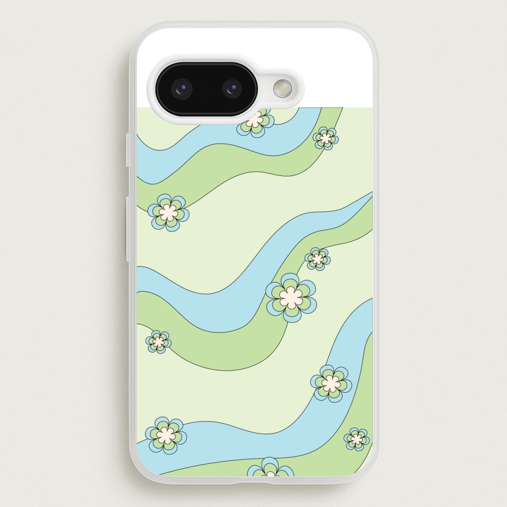 Waves And Flowers Green Retro Pattern Phone Case