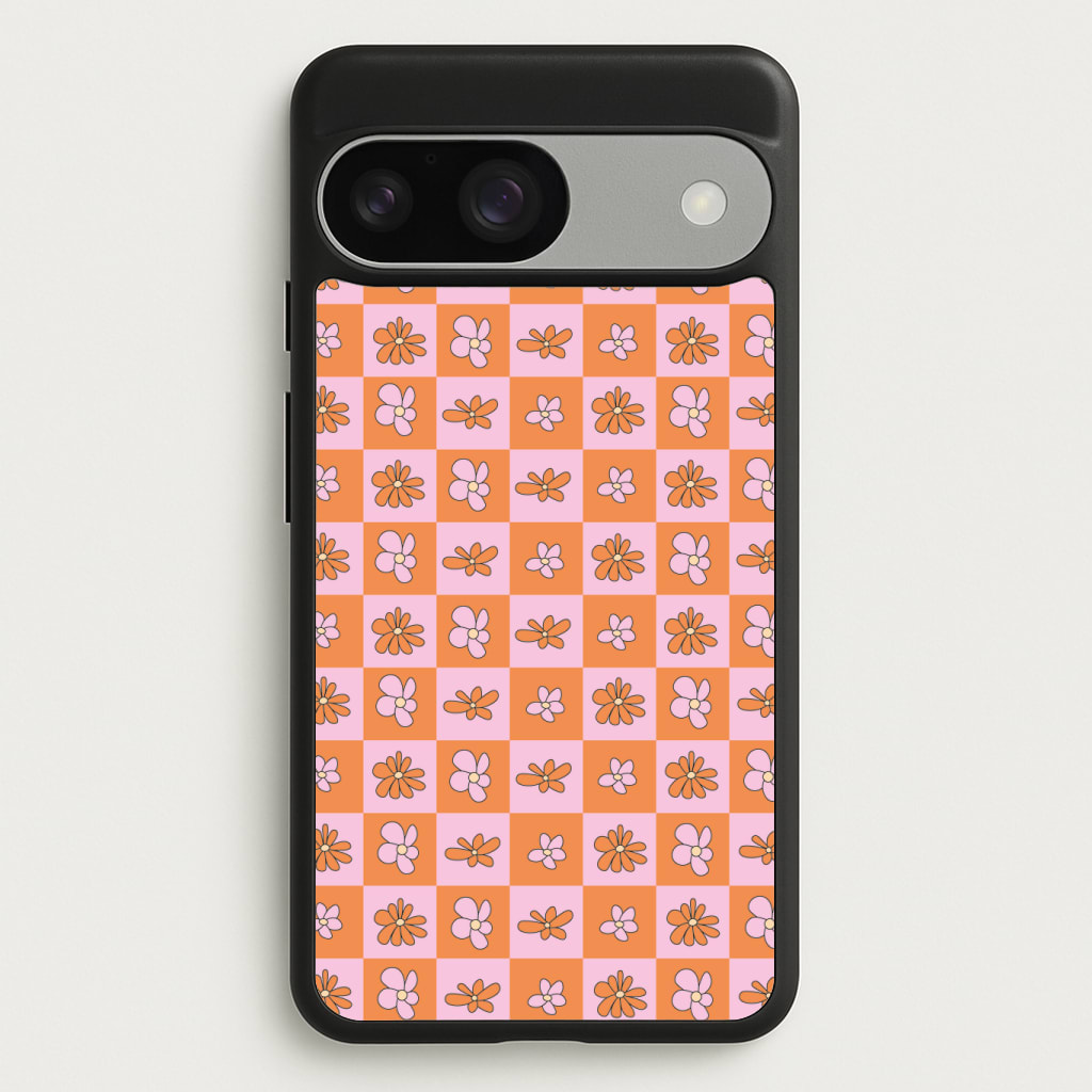 Orange And Pink Checked - Floral Patterns Phone Case