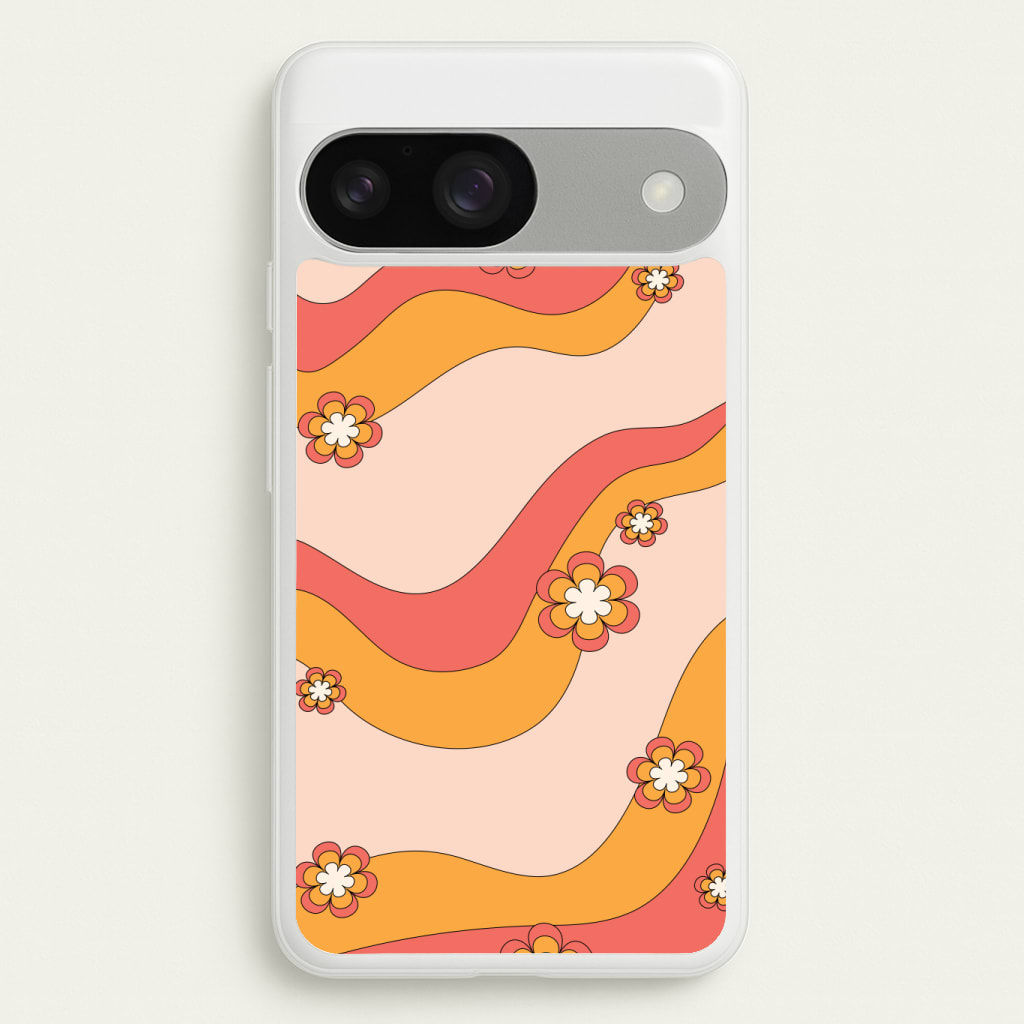Waves And Flowers Orange Retro Pattern Phone Case