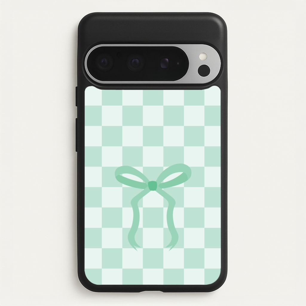 Checkered Coquette Bow Cyan Phone Case
