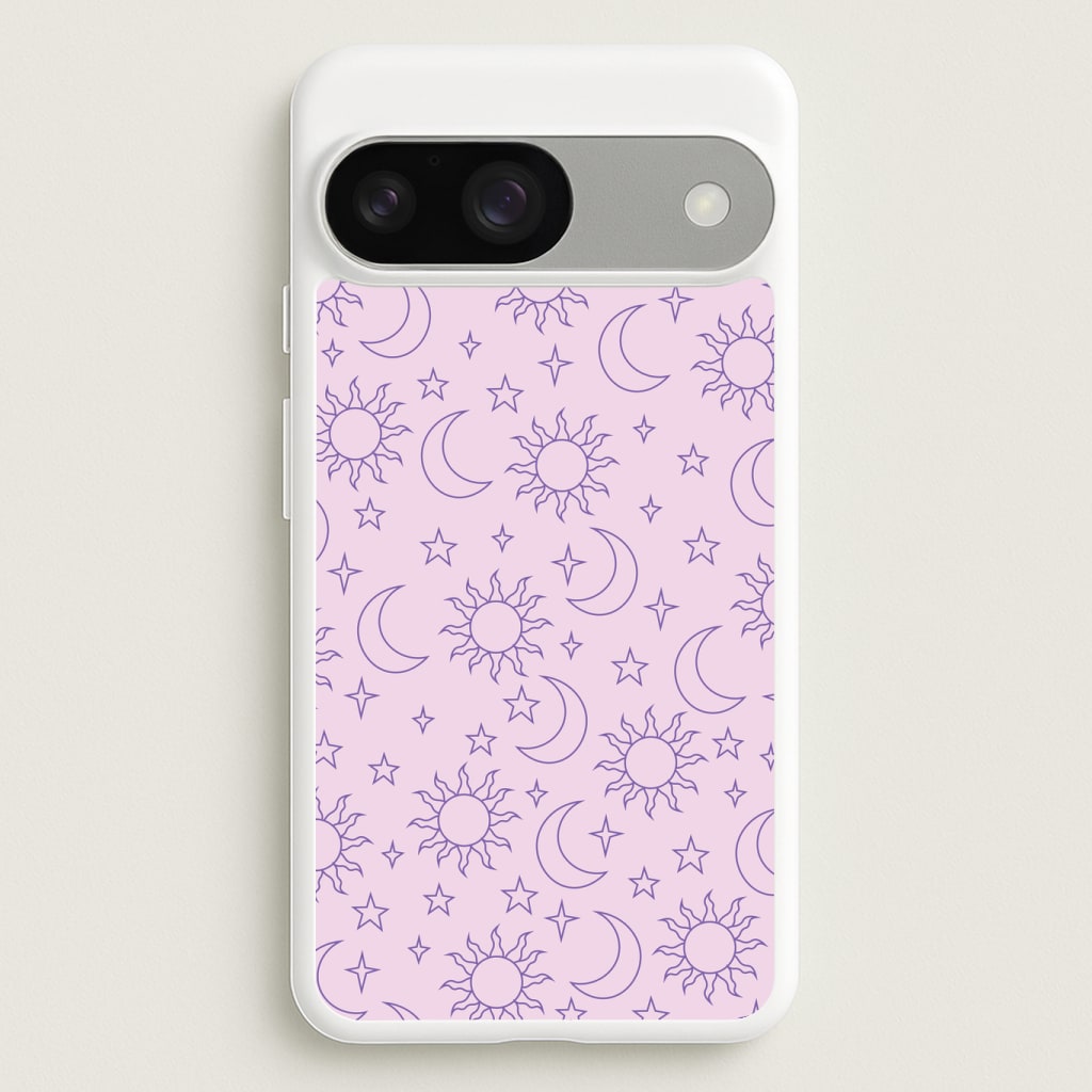 Sun, Moon And Stars Pattern Mauve Phone Case