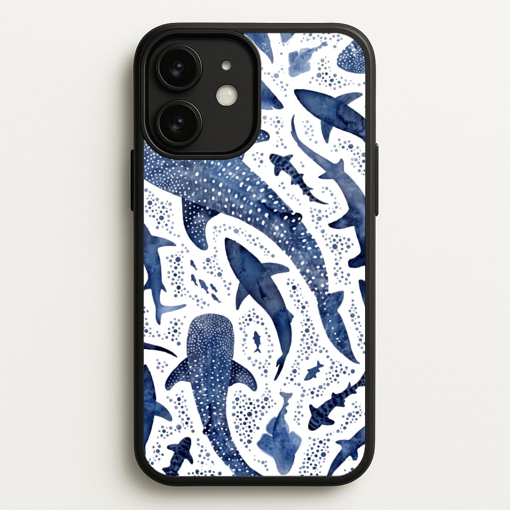 Indigo Watercolour Sharks Phone Case