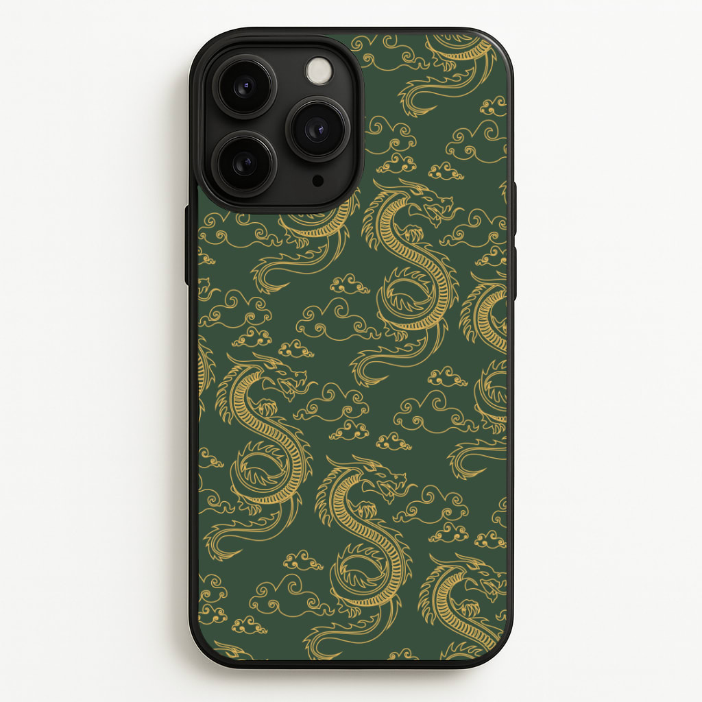 Green And Gold Dragon Pattern Phone Case