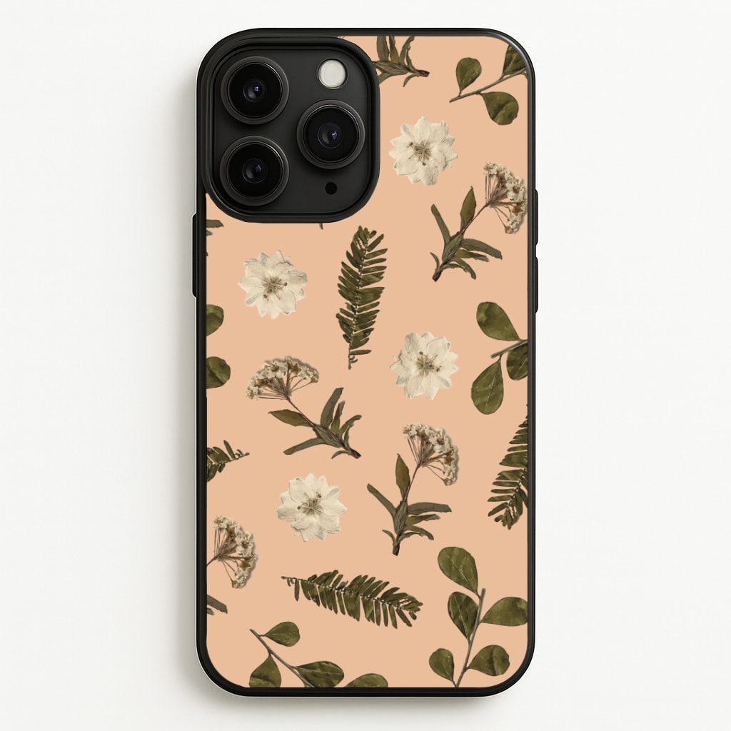 Leaves And Pressed Flowers Peach Pattern Phone Case