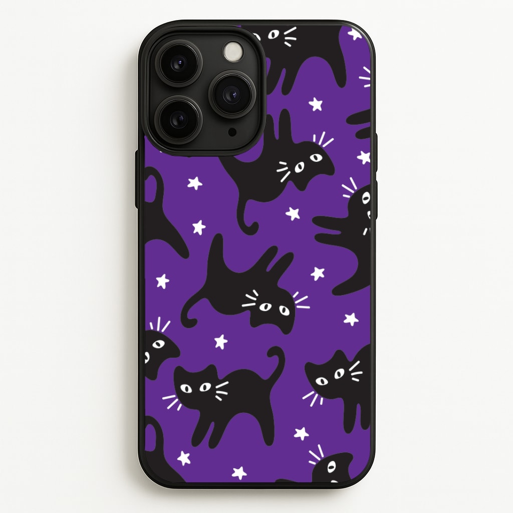 Cartoon Black Cats And Stars Pattern Phone Case