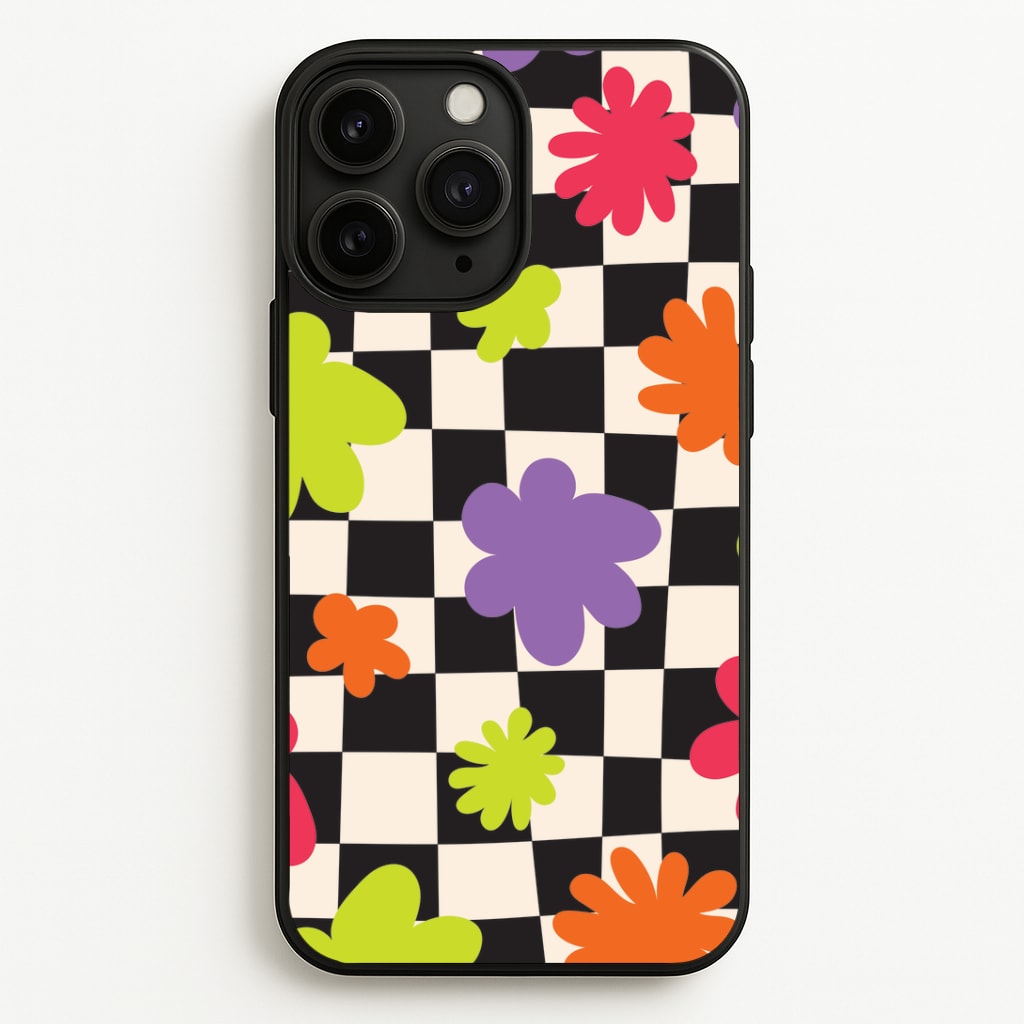 Abstract Flowers Checkered Pattern Phone Case