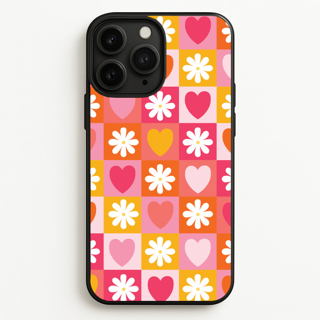 Checked Hearts And Flowers - Spring Patterns Phone Case