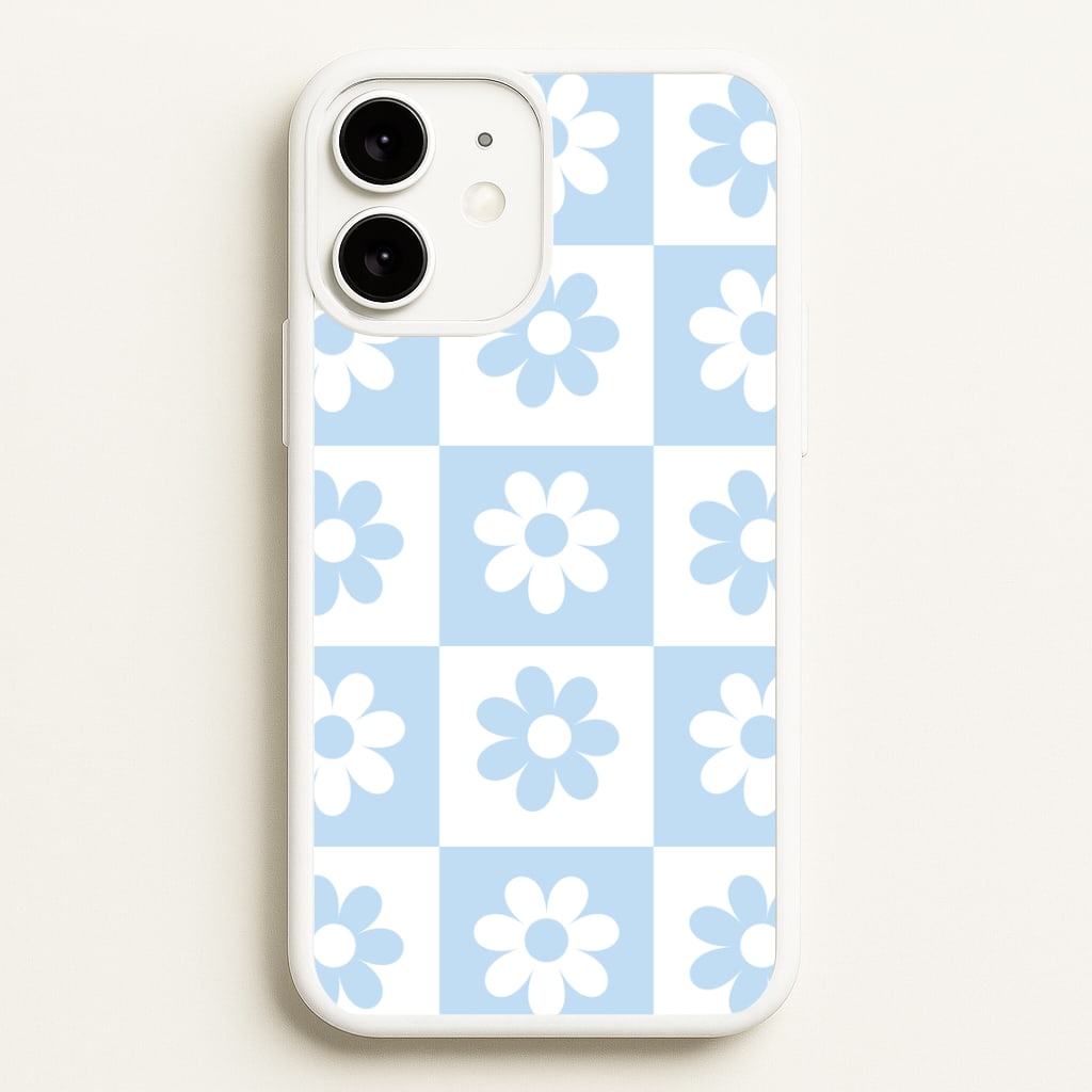 Checkered Flowers Blue Phone Case