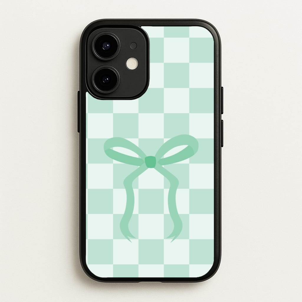 Checkered Coquette Bow Cyan Phone Case