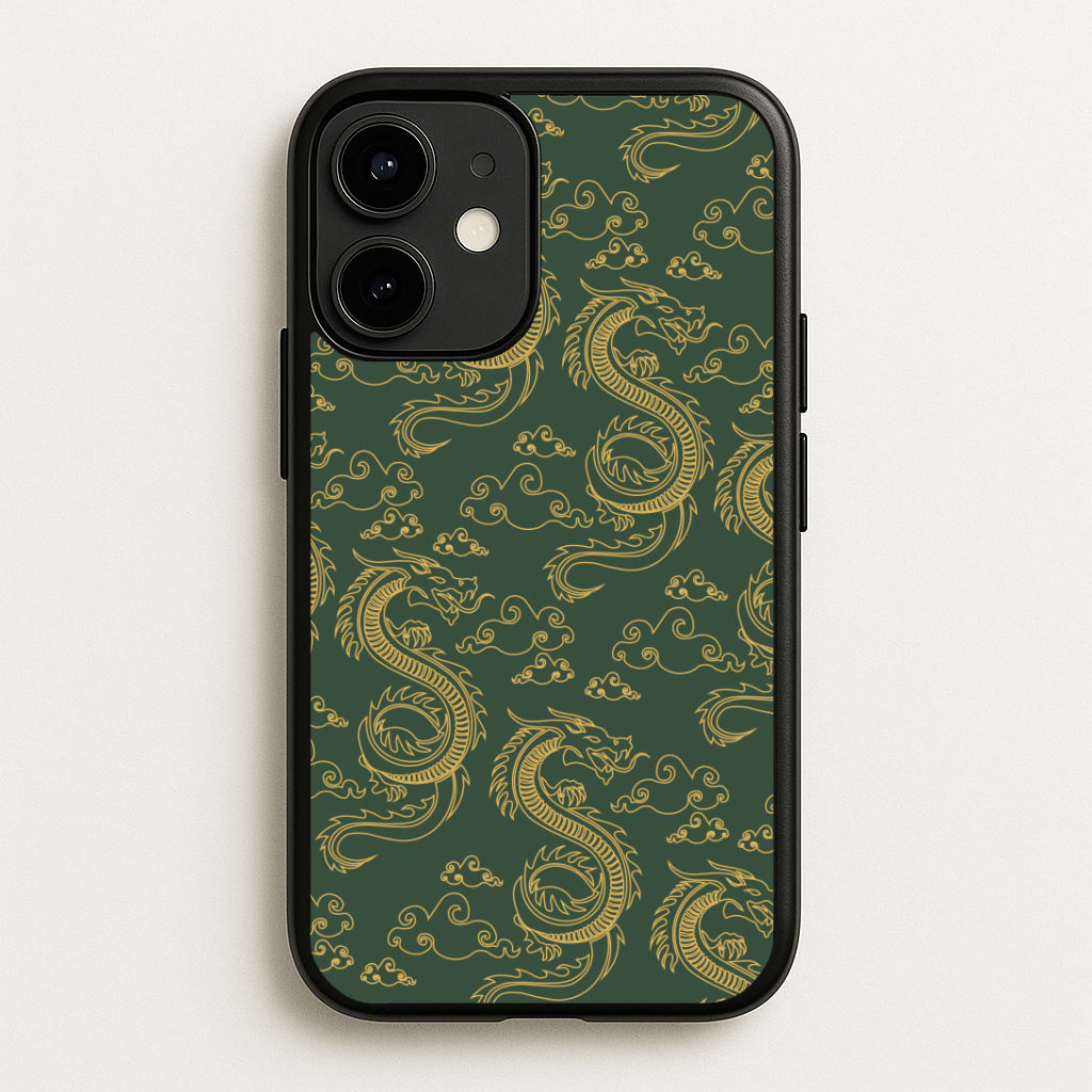 Green And Gold Dragon Pattern Phone Case