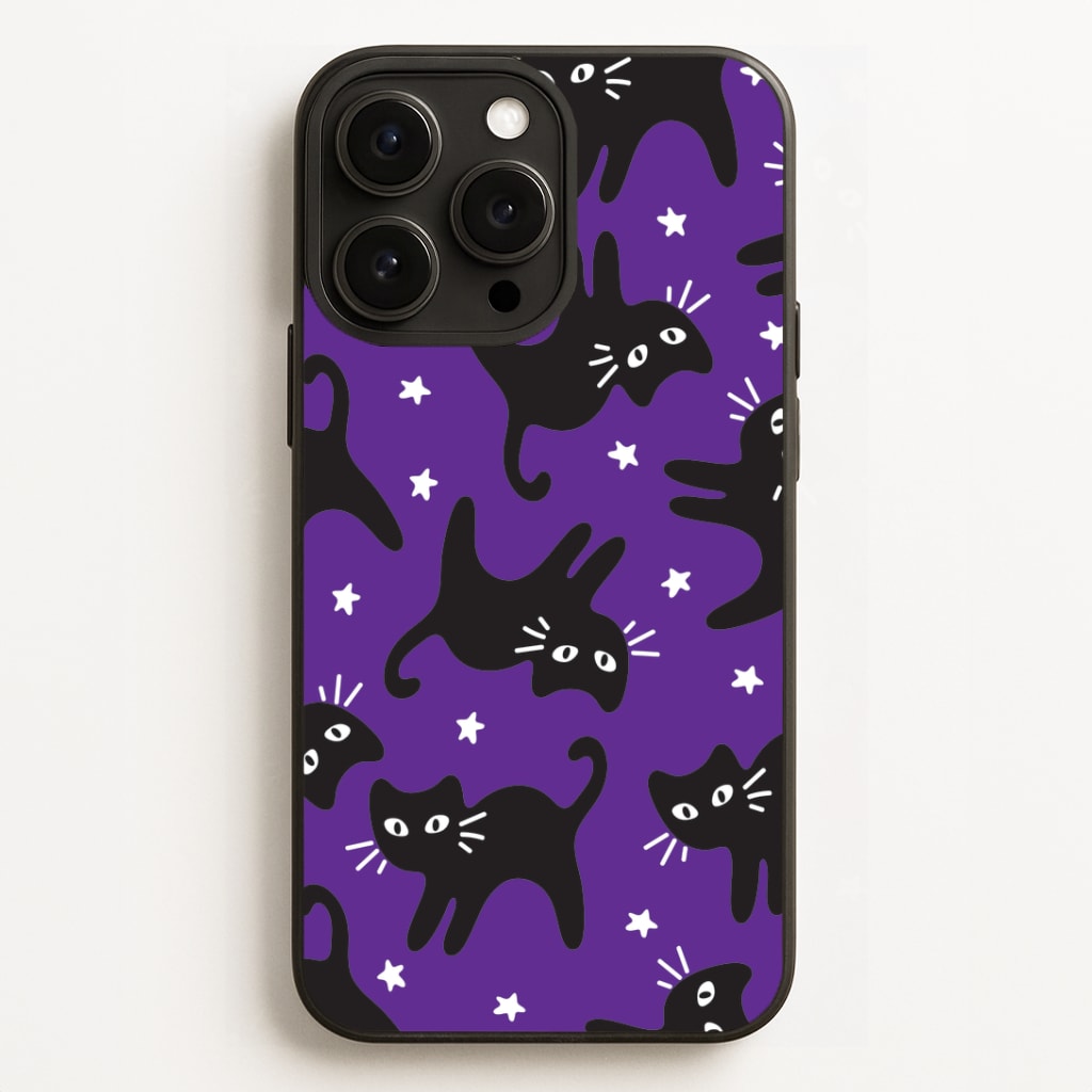 Cartoon Black Cats And Stars Pattern Phone Case