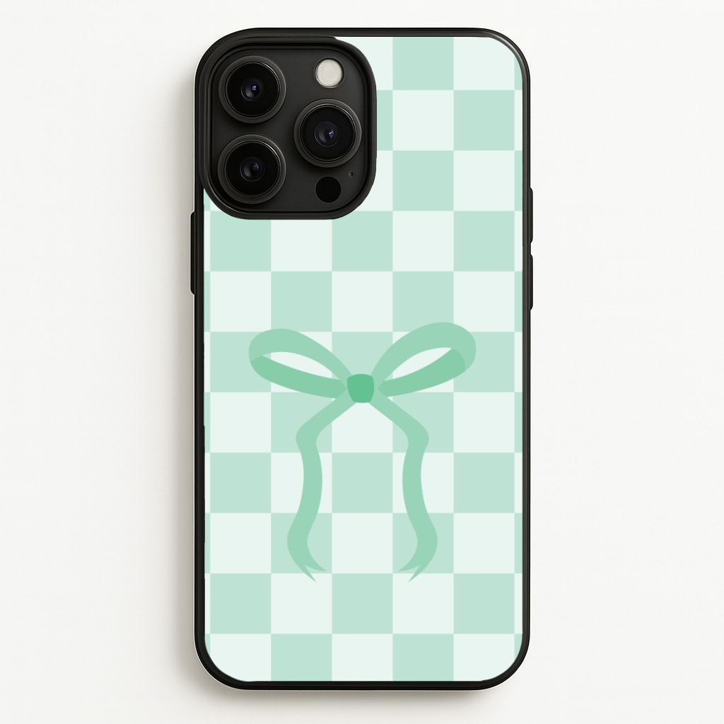 Checkered Coquette Bow Cyan Phone Case