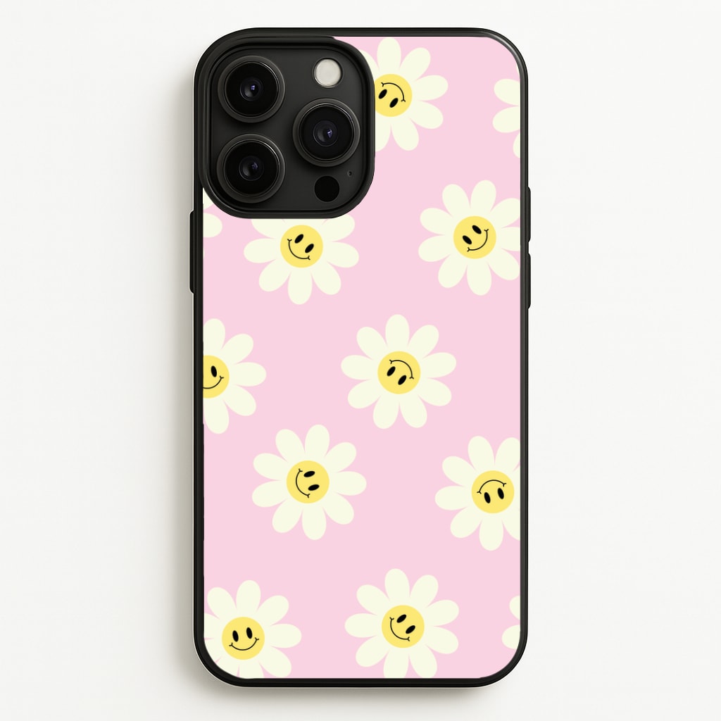 Pastel Pink Smiley Daisies Pattern Phone Case
