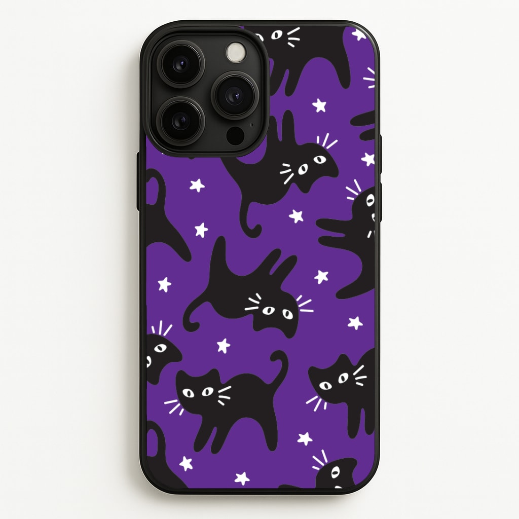 Cartoon Black Cats And Stars Pattern Phone Case