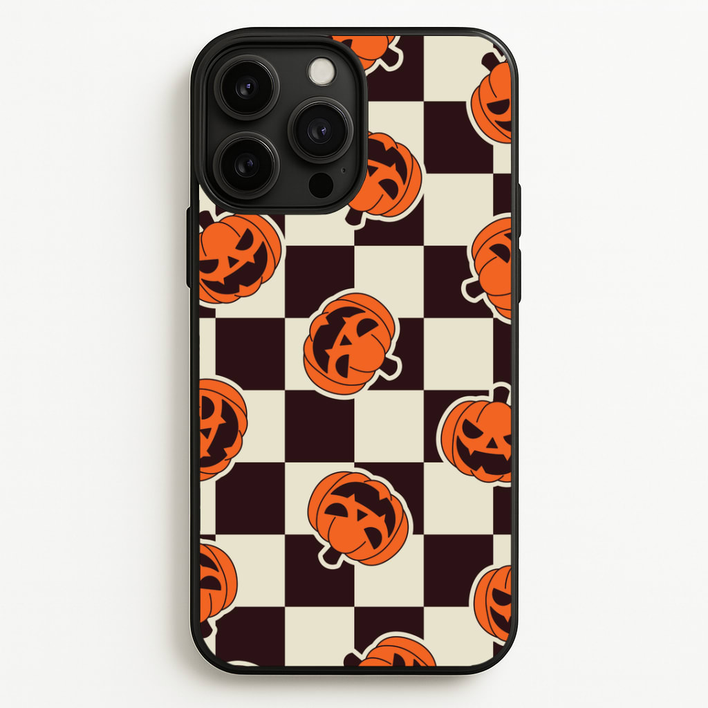 Pumpkin Stickers Checkered Pattern Phone Case